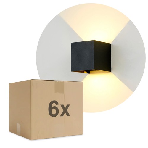 6W CUBIC PRO vegglampe - IP65, sort, viderekobling, justerbar, firkantet, opp/ned, inne / ute, inkl. lyskilde