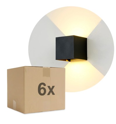 6W CUBIC PRO vegglampe - IP65, sort, viderekobling, justerbar, firkantet, opp/ned, inne / ute, inkl. lyskilde