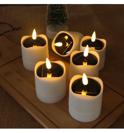 6-pakning LED solcelle-stearinlys - Ø5cm, 8cm høy, IP44 utendørs