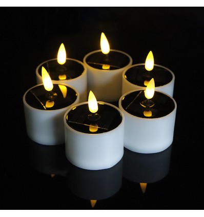 6-pakning LED solcelle-stearinlys - Ø5cm, 6,4cm høy, IP44 utendørs