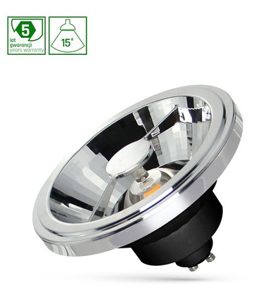 12W AR111 GU10 LED-pære - 15°, sort, 5 års garanti