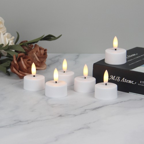 6-pakning hvite LED-telys inkl. ladebase - Inkl. fjernkontroll, timer