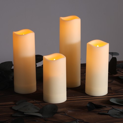 4-pakning LED utendørs kubbelys, inkl. fjernkontroll, Ø5,5cm - Høyde: 10/13/15/17cm, Batteri, timerfunksjon, trådløs, tåler vann