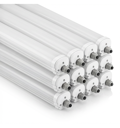 12x V-Tac vanntett 48W komplett LED armatur - 150 cm, 120lm/W, IP65, gjennomgangskobling, 230V