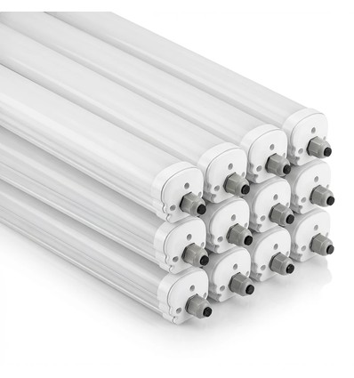 12x V-Tac vanntett 36W komplett LED armatur - 120 cm, 120lm/W, gjennomgangskobling, IP65, 230V