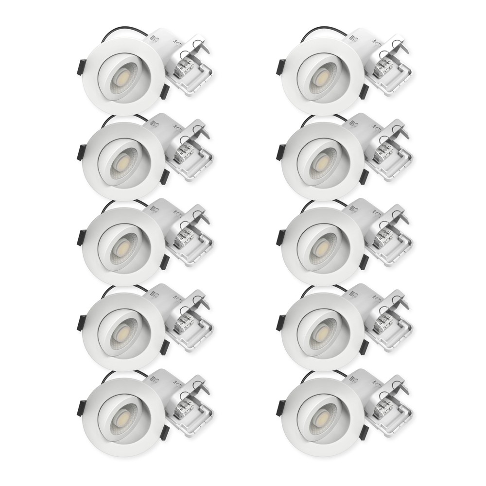 10x 7W Lavprofil innfellingsspot RA96 - Direkte i isolasjon, dimbar, Hull: Ø6,8 cm, Mål: Ø9,3 cm - Dimbar : Dimbar, Farge på huset : Hvit
