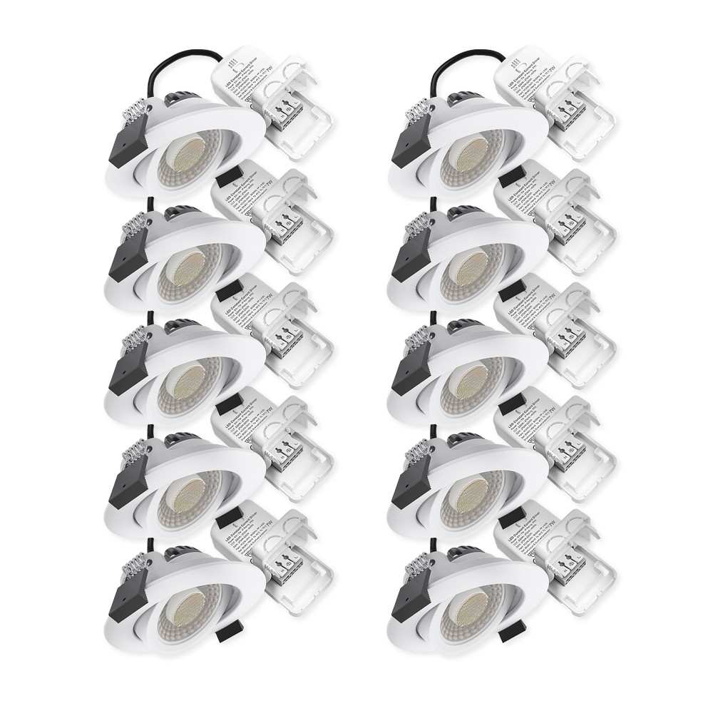 10x 7W lavprofil innfellingsspot RA96 - DimToWarm+CCT, Hull: Ø6,8 cm, Mål: Ø8,3 cm, hvit kant, dimbar - Dimbar : Dimbar, Farge på huset : Hvit