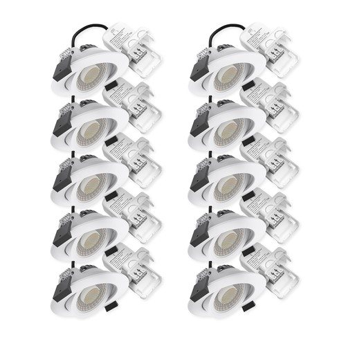 10x 7W lavprofil innfellingsspot RA96 - DimToWarm+CCT, Hull: Ø6,8 cm, Mål: Ø8,3 cm, hvit kant, dimbar