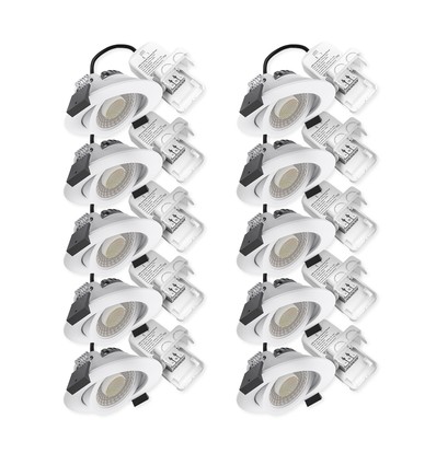 10x 7W lavprofil innfellingsspot RA96 - DimToWarm+CCT, Hull: Ø6,8 cm, Mål: Ø8,3 cm, hvit kant, dimbar