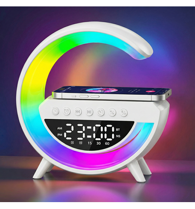 G-formet RGBIC lampe - Trådløs lader, 24x23cm, Hvit, Bluetooth, 5V USB