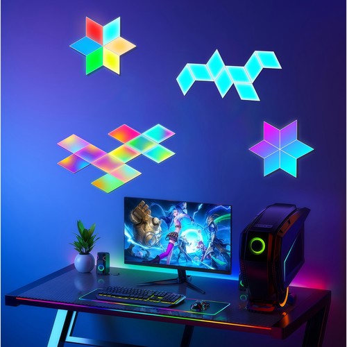 6 stk. RGBIC Diamant Vegglys - komplett sett med 6 stk. plater