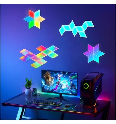 6 stk. RGBIC Diamant Vegglys - komplett sett med 6 stk. plater