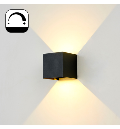 6W dimbar CUBIC PRO vegglampe - IP65, sort, viderekobling, justerbar, firkantet, opp/ned, inne / ute, inkl. lyskilde