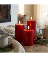 LED blokklys Ø7,5cm, 3stk, smelte-look, flammeeffekt - bordeauxrød