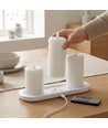 3-pak hvite LED blokklys inkl. ladebase - Ø7,5cm, 10/12,5/15 cm høy, inkl. fjernk., timer