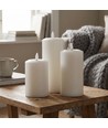 3-pak hvite LED blokklys inkl. ladebase - Ø7,5cm, 10/12,5/15 cm høy, inkl. fjernk., timer