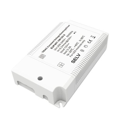 40W / 12V DC dimbar strømforsyning - 3.3A, Triac fasedimming, IP20 innendørs