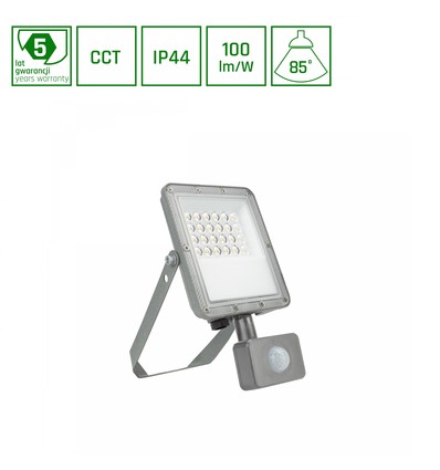 20W NOCTIS MAX CCT lyskaster med sensor - IP44, PIR-sensor, 3 fargetemperaturer, grå finish