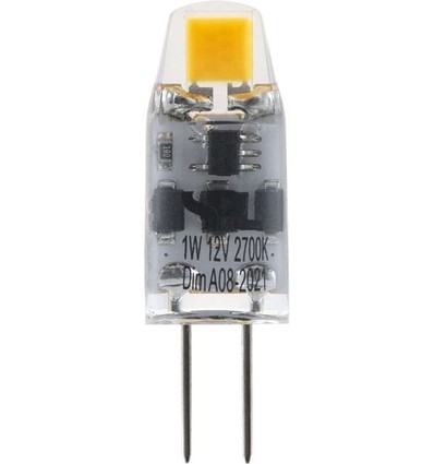 G4 1W COB LED-pære, 12V - 100lm, dimbar, 2700K, klart glass