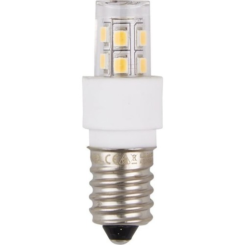 E14 1,7W LED rørpære, 10-30V - 5,2cm, 180lm, AC/DC, varmhvit, klart glass