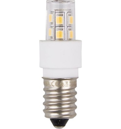 E14 1,7W LED rørpære, 10-30V - 5,2cm, 180lm, AC/DC, varmhvit, klart glass