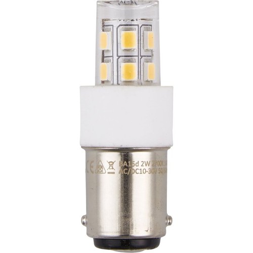 BA15d 2W LED rørpære, 10-30V - 4,7cm, 190lm, klart glass, 2700K