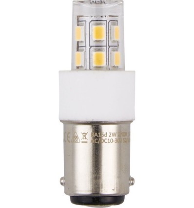 BA15d 2W LED-rør, 10-30V - 4,7cm, 200lm, klart glass, 3000K