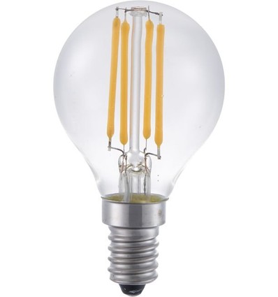 E14 4W dimbar LED kronepære - G45, filament, 2200K, klart glass