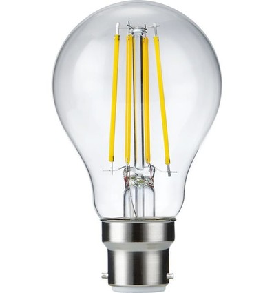 B22d 8W dimbar LED-pære - A60, filament, klart glass, 2700K