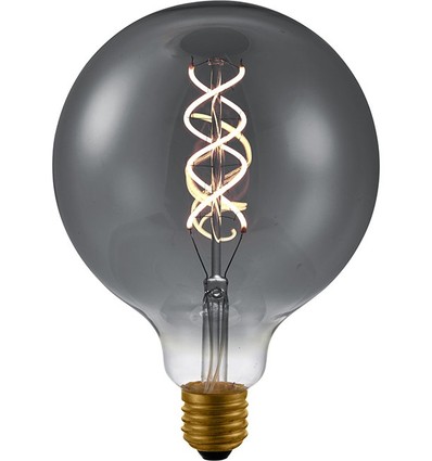 E27 5W dimbar LED-pære - G125, Double Helix filament, røykfarget glass, 2200K