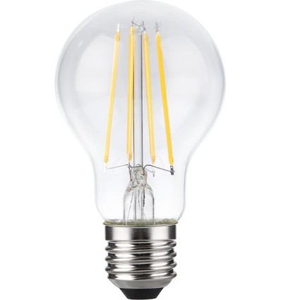 E27 8,5W dimbar LED-pære - A60, filament, klart glass, 1000lm, 2700K