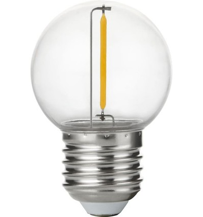E27 1W LED kronepære - G45, filament, klar, knusesikker polykarbonat, 2700K