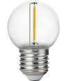 E27 1W LED kronepære - G45, filament, klar, knusesikker polykarbonat, 2700K