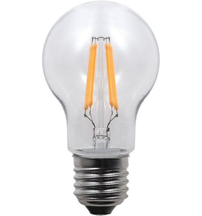 E27 3,5W LED filamentpære - A55, 320lm, knusesikker polykarbonat, klar, varmhvit
