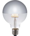 E27 4W dimbar LED globepære - G95, toppforsølvet, filament, 2500K, sølvspeil