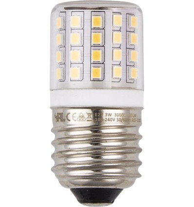 E27 3W LED rørpære - 6cm, 400lm, klart glass, 3000K, AC/DC