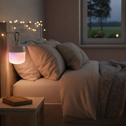 Oppladbar LED-lampe RGBW - Magnetisk & USB-C, inkl. fjernkontroll & karabinkrok