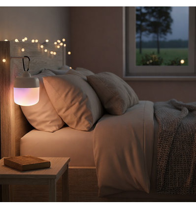 Oppladbar RGBW LED-lampe - Magnetisk & USB-C, inkl. fjernkontroll & karabinkrok