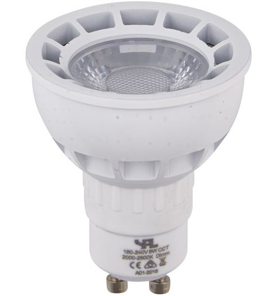 GU10 5,5W DimToWarm LED-pære - 2000-2800K, 40°, dimbar, hvit/nikkel front