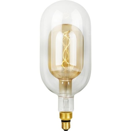E27 4,9W dimbar LED-pære - Filament Flex Double Tube, 38,5cm, 470lm, 2200K, Gullfarget glass