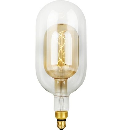 E27 4,9W dimbar LED-pære - Filament Flex Double Tube, 38,5cm, 470lm, 2200K, Gullfarget glass