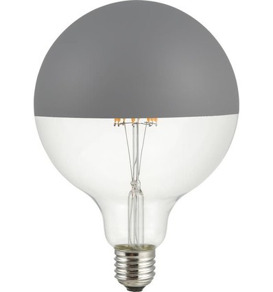 E27 6,5W dimbar LED kronepære - G125, Globe Top Mirror, grå, 2500K, filament