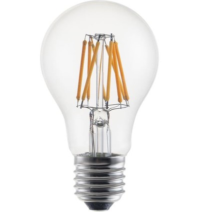 E27 6W DimToWarm LED filamentpære - A60, 600lm, dimbar, klart glass, 2200K-2700K