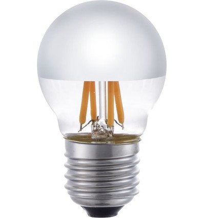 E27 4W dimbar LED kronepære - G45, Filament, Toppforsølvet, 2500K, Sølv