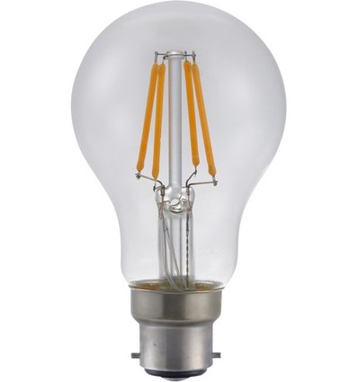 BA22d 4W dimbar LED-pære - A60, filament, 320lm, 2500K, klart glass