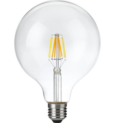 E27 6W dimbar LED filamentpære - G125, DimToWarm, 2000K-4500K, 660lm, klart glass