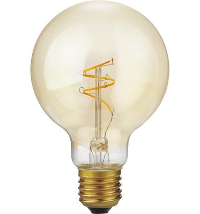 E27 4,2W dimbar LED Slim Flex filamentpære - G80, 470lm, 2200K, gullfarget glass