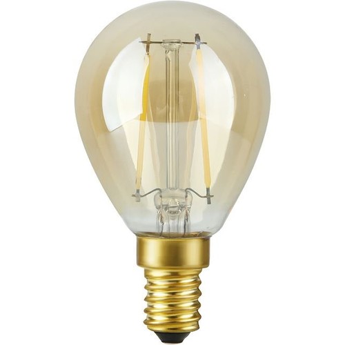 E14 2,9W dimbar LED kronepære - G45, filament, 2200K, gullglass, 250lm