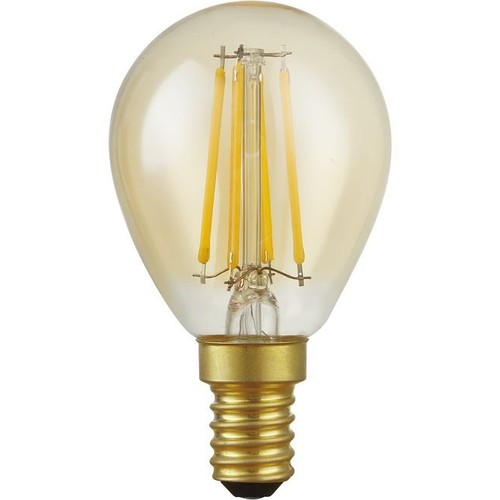 E14 4,7W dimbar LED kronepære - G45, filament, 2200K, gullglass, 470lm