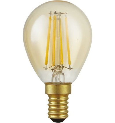 E14 4,7W dimbar LED kronepære - G45, filament, 2200K, gullglass, 470lm